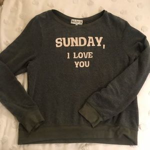 Wildfox sweater, Sunday I Love you, green